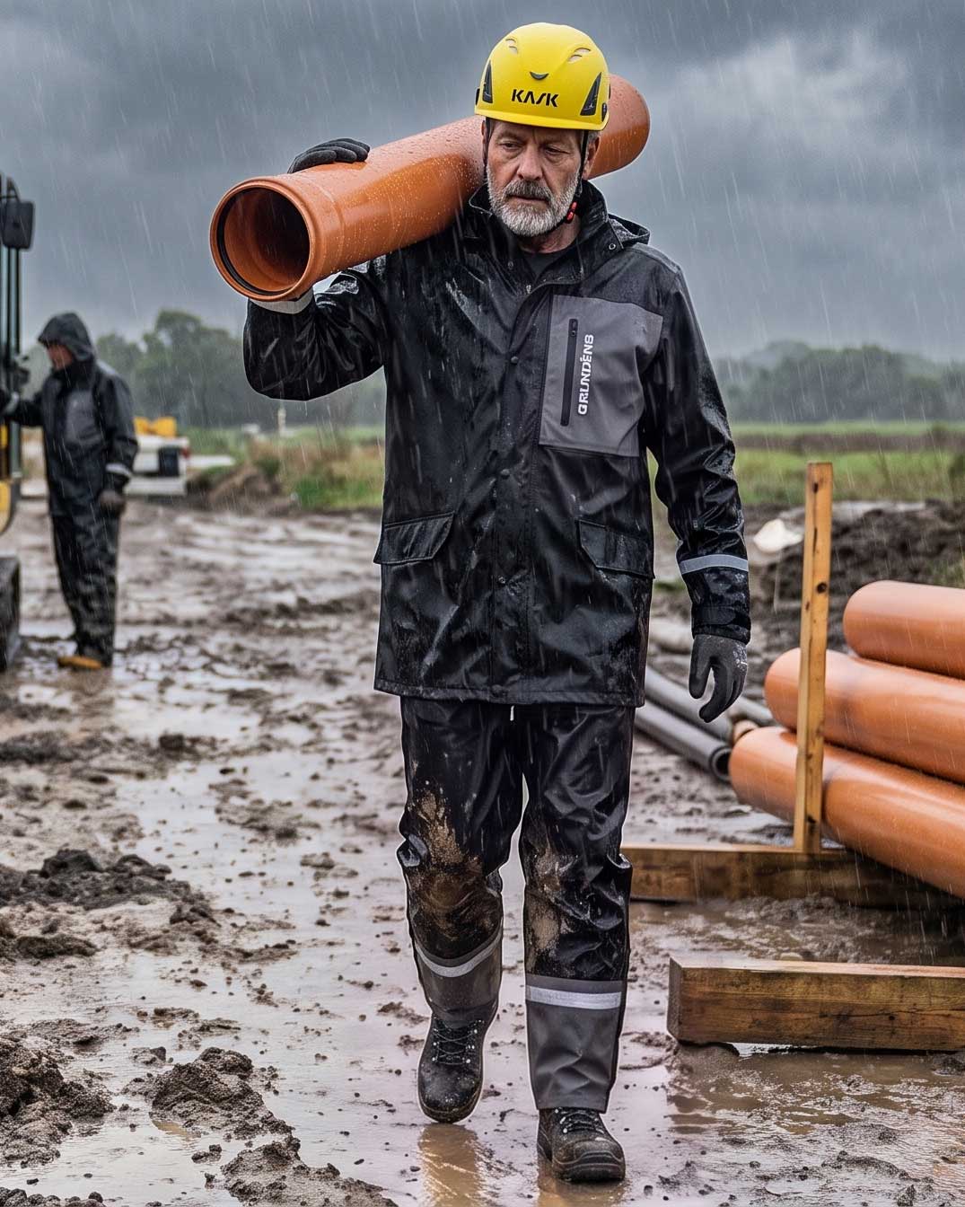 Handwerker im Sunnan Regen-Outfit bei Arbeiten im Freien