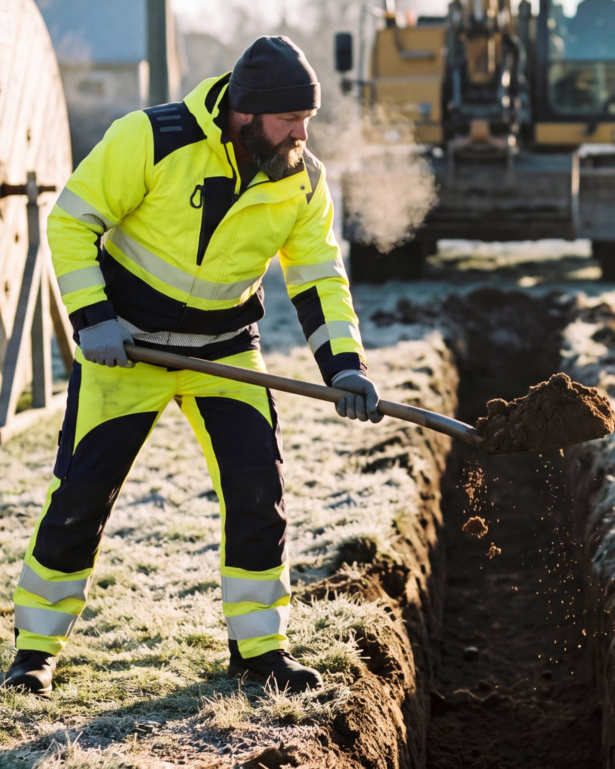 Netzbau-Outfit mit gelber Warnschutzkleidung für den Winter