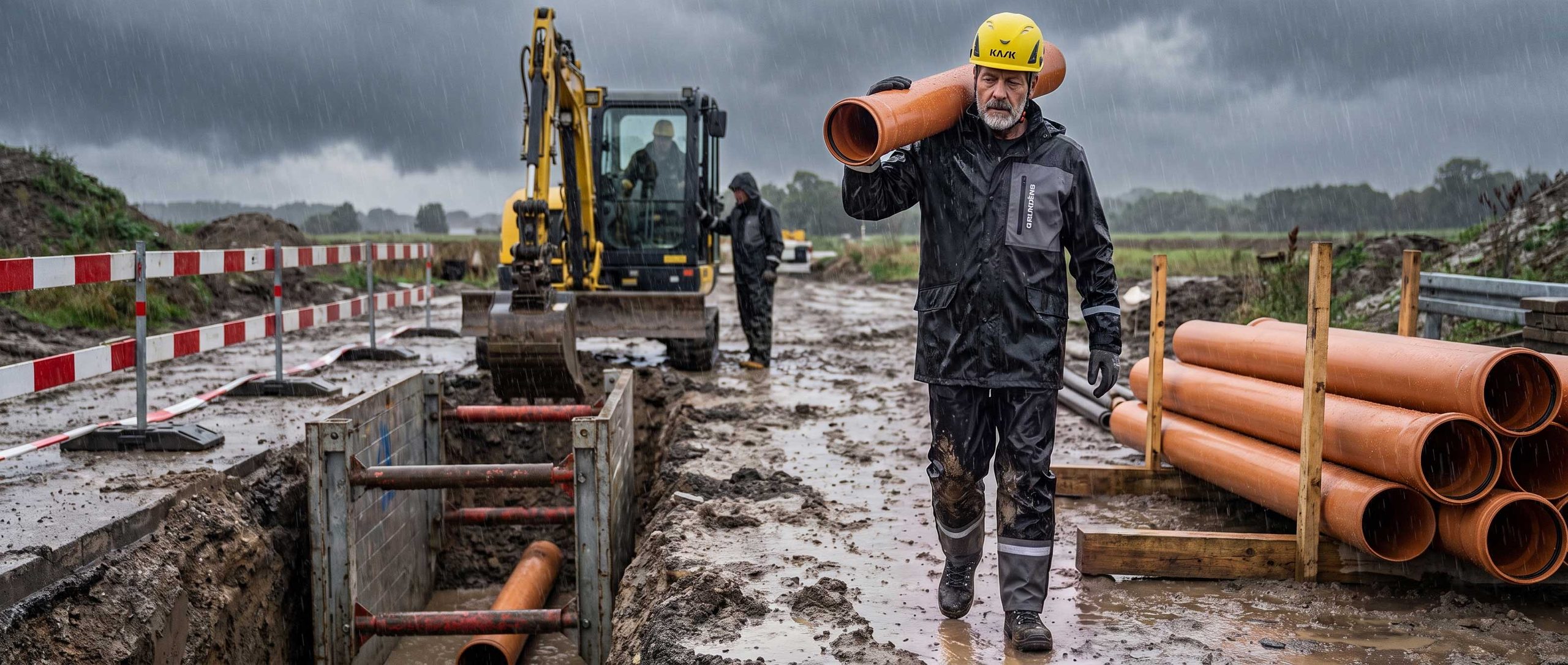Handwerker im Sunnan Regen-Outfit bei Arbeiten im Freien